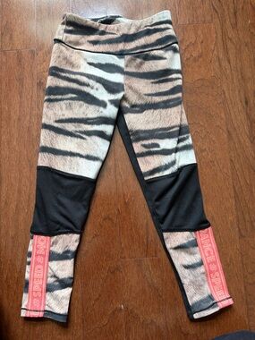 Molo Tiger-Stripe Leggings with Black Mesh & Pink Accents
